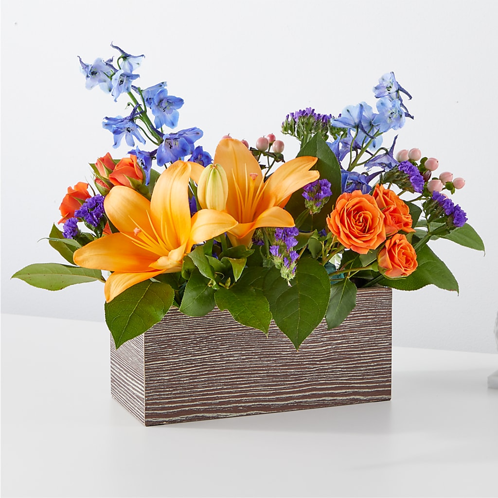 Radiant Citrus Box Bouquet – DOMINO'S BLOOMS, Granbury TX