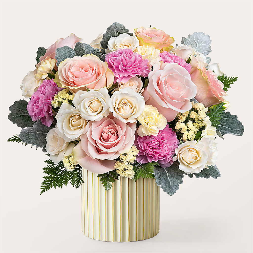 Blissful Moments Bouquet with Ivory Vase – DOMINO'S BLOOMS, Granbury TX