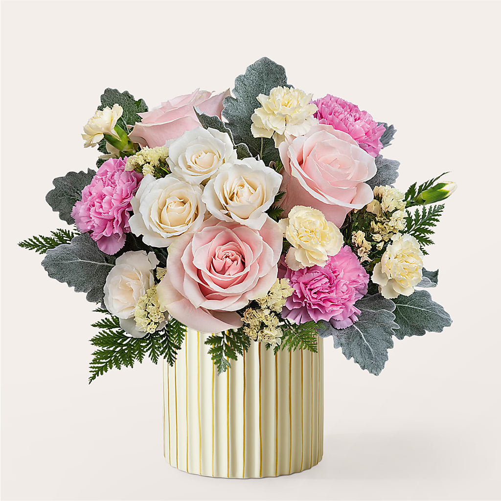 Blissful Moments Bouquet with Ivory Vase – DOMINO'S BLOOMS, Granbury TX