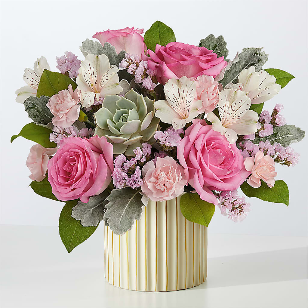Dusty Rose Bouquet with Ivory Vase – DOMINO'S BLOOMS, Granbury TX