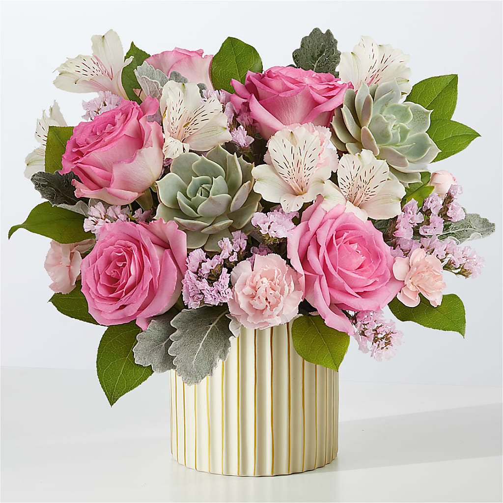 Dusty Rose Bouquet with Ivory Vase – DOMINO'S BLOOMS, Granbury TX