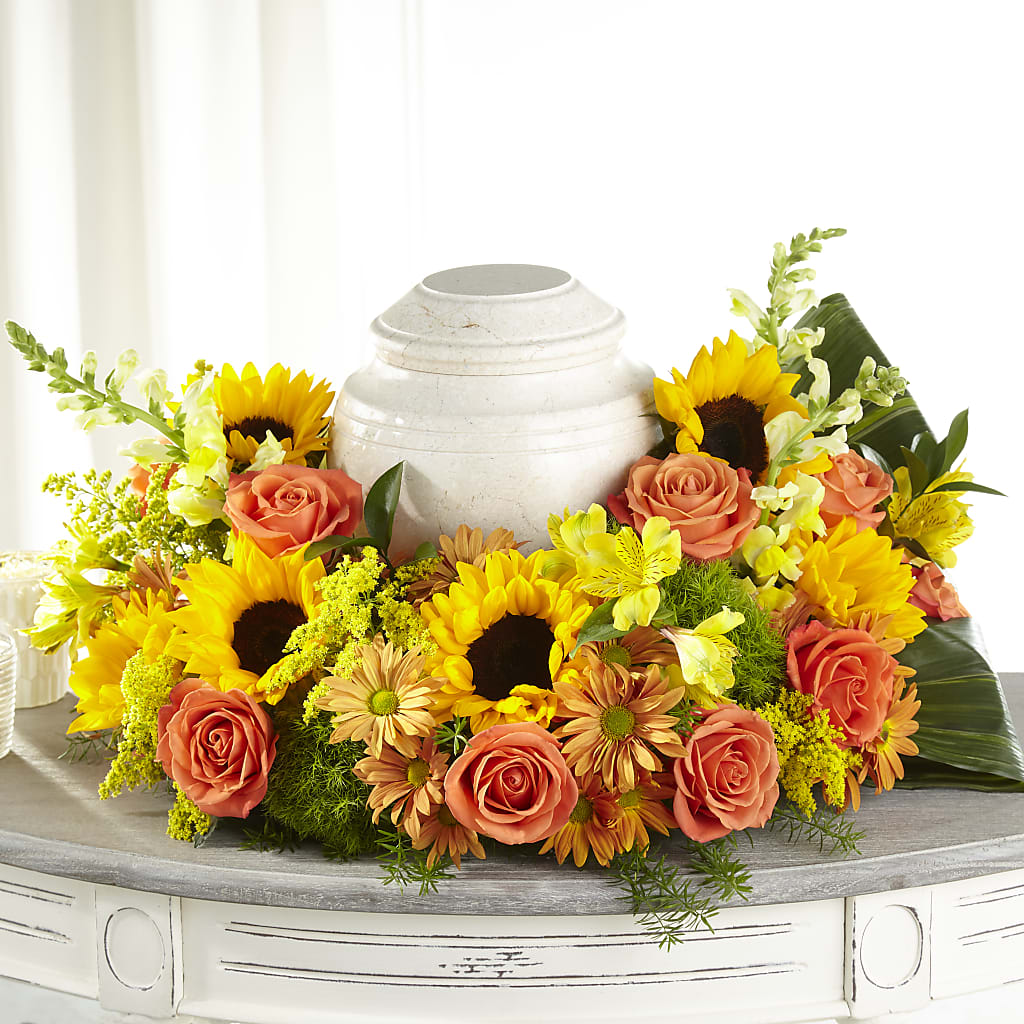 Faithful Sunflower Cremation Adornment – DOMINO'S BLOOMS, Granbury TX