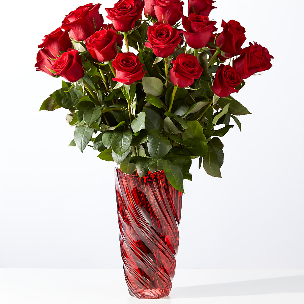 Classic Love Red Rose Bouquet with Luxe Swirl Vase – DOMINO'S BLOOMS, Granbury TX