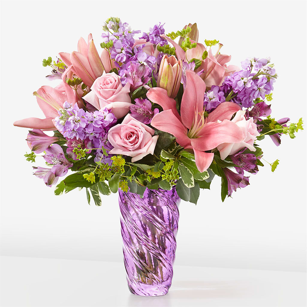 Precious Petals Bouquet with Luxe Swirl Vase – DOMINO'S BLOOMS, Granbury TX