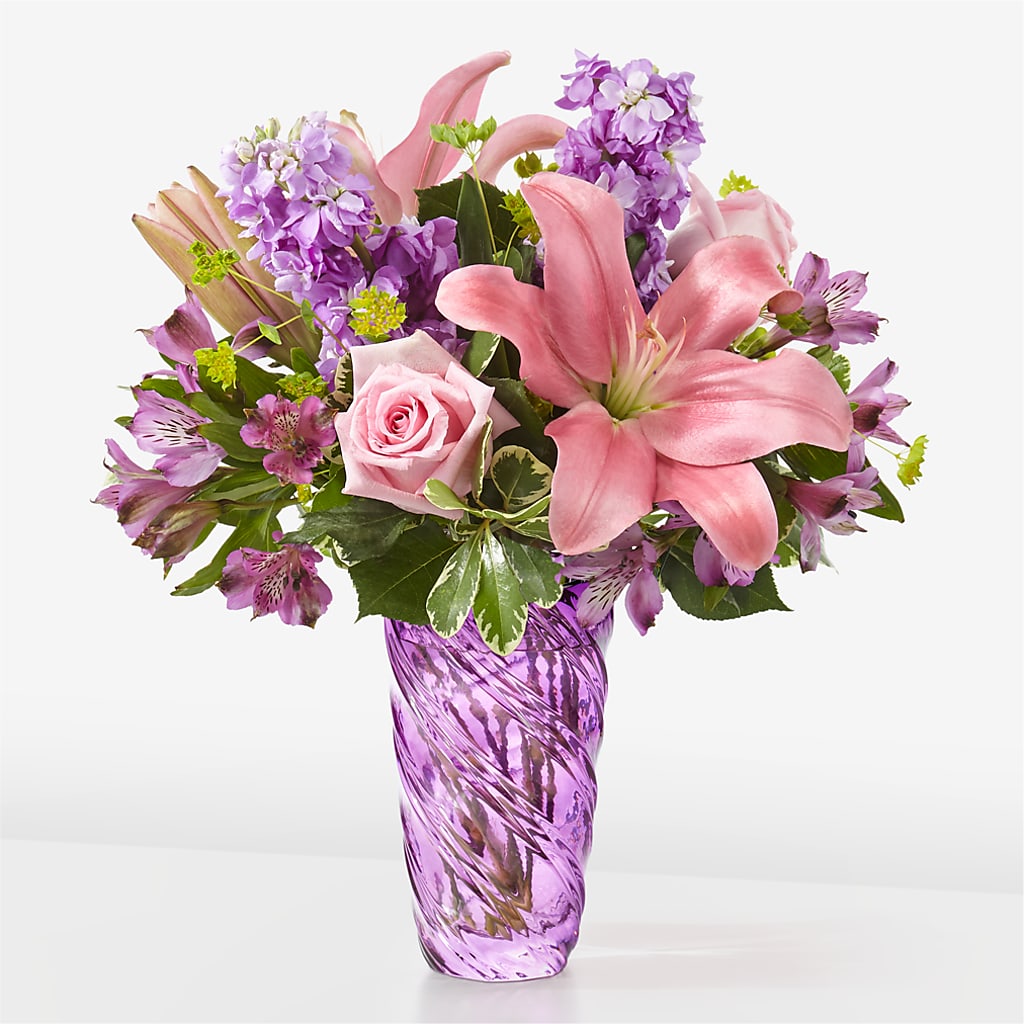 Precious Petals Bouquet with Luxe Swirl Vase – DOMINO'S BLOOMS, Granbury TX