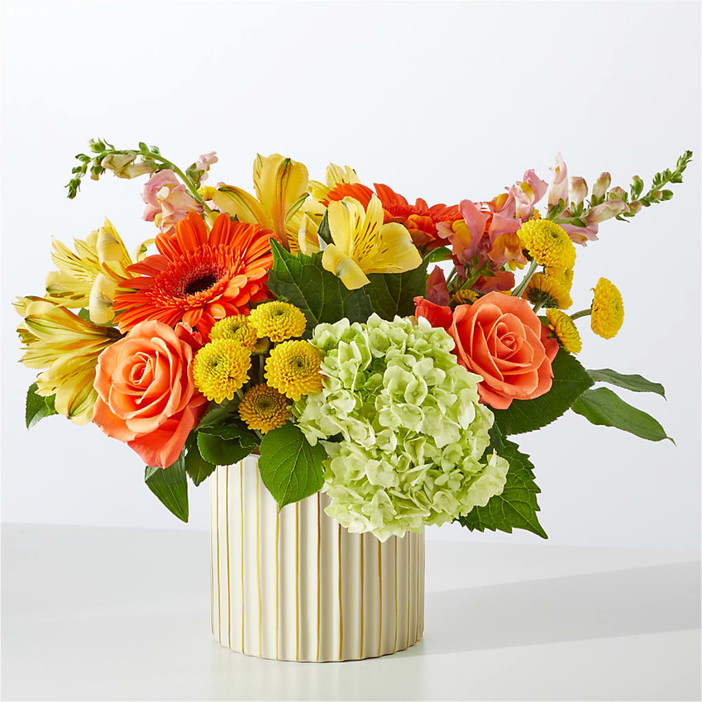 Autumn Sunshine Bouquet with Ivory Vase – DOMINO'S BLOOMS, Granbury TX