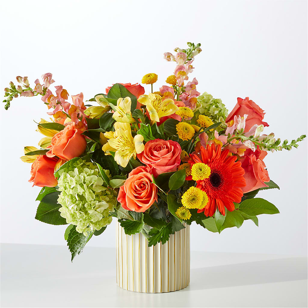 Autumn Sunshine Bouquet with Ivory Vase – DOMINO'S BLOOMS, Granbury TX