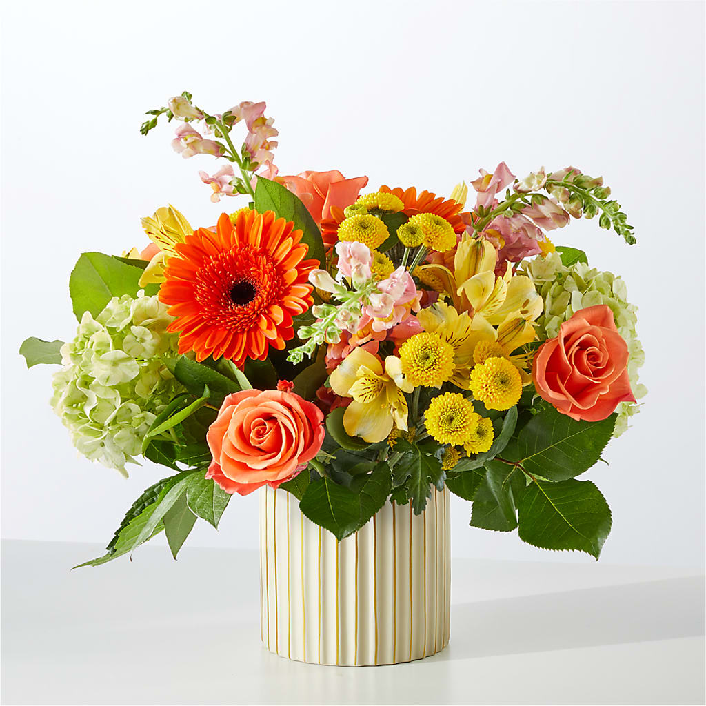 Autumn Sunshine Bouquet with Ivory Vase – DOMINO'S BLOOMS, Granbury TX