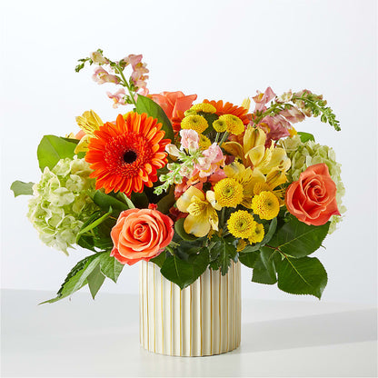Autumn Sunshine Bouquet with Ivory Vase – DOMINO'S BLOOMS, Granbury TX