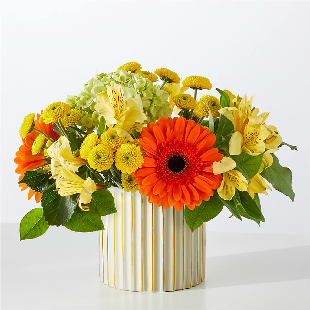 Autumn Sunshine Bouquet with Ivory Vase – DOMINO'S BLOOMS, Granbury TX