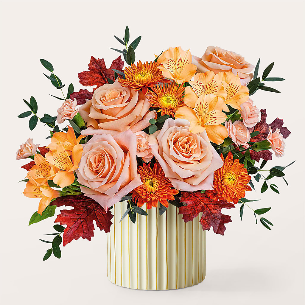 Spiced Latte Bouquet with Ivory Vase – DOMINO'S BLOOMS, Granbury TX