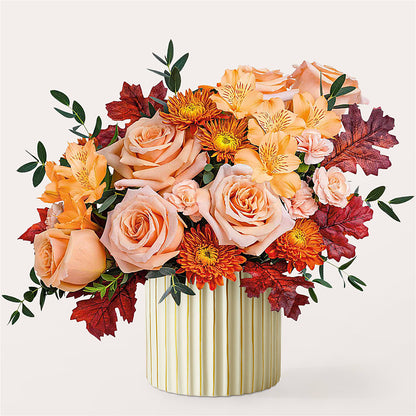 Spiced Latte Bouquet with Ivory Vase – DOMINO'S BLOOMS, Granbury TX