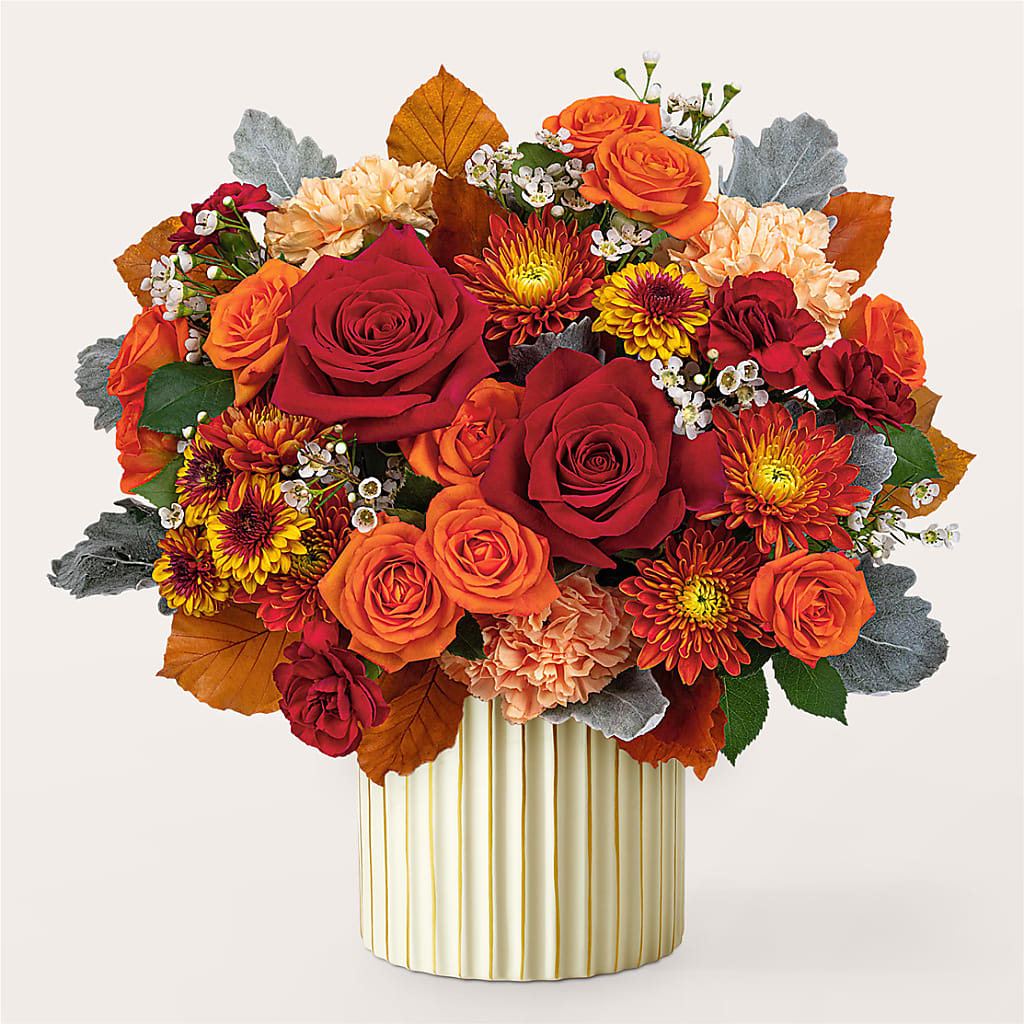 Merlot Bouquet with Ivory Vase – DOMINO'S BLOOMS, Granbury TX