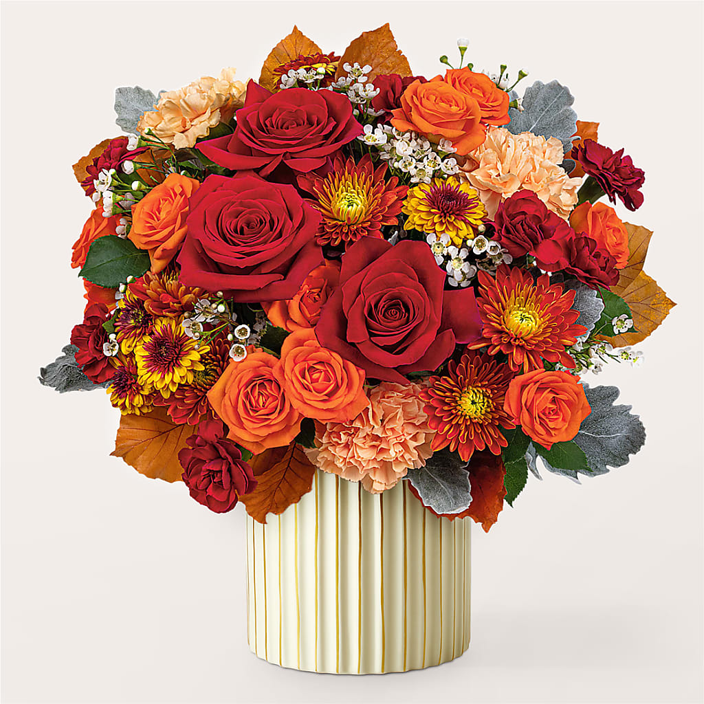 Merlot Bouquet with Ivory Vase – DOMINO'S BLOOMS, Granbury TX
