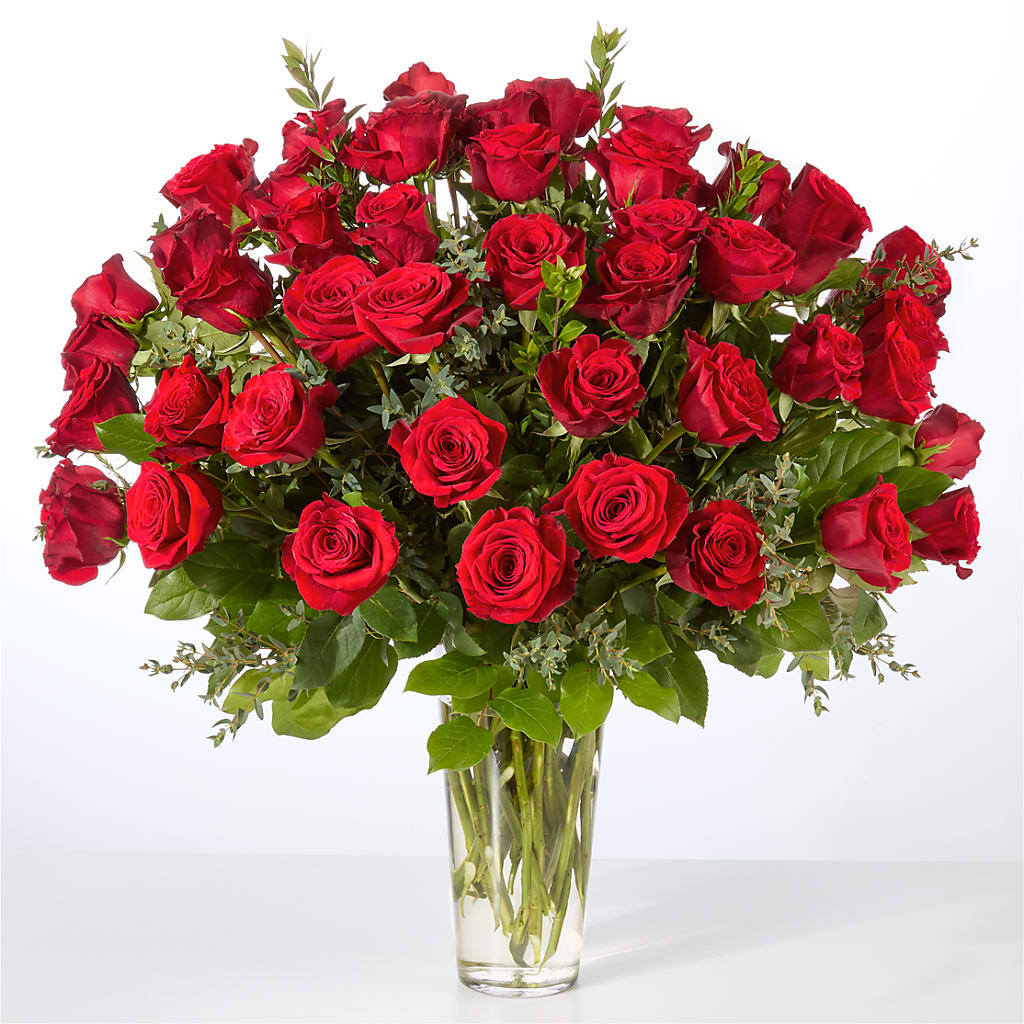 Forever Yours Fifty Stem Red Rose Bouquet – DOMINO'S BLOOMS, Granbury TX